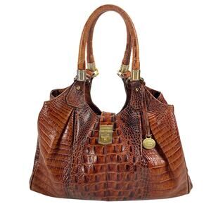 Brahmin Elisa Melbourne Embossed Croc Leather Hobo Bag Pecan READ DESCRIPTION